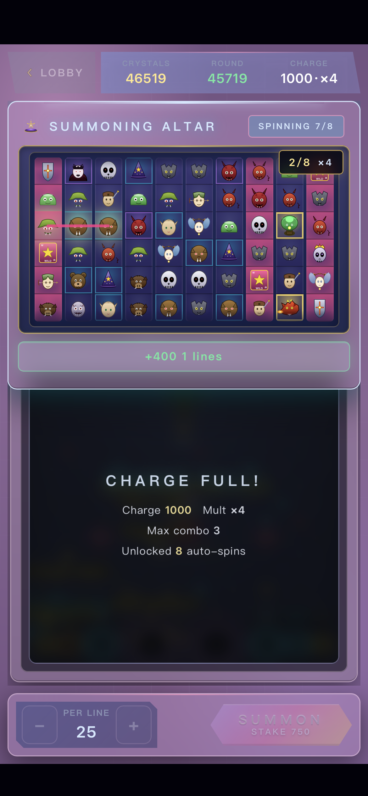 Dungeon Gacha summoning altar during spinning with one reward line